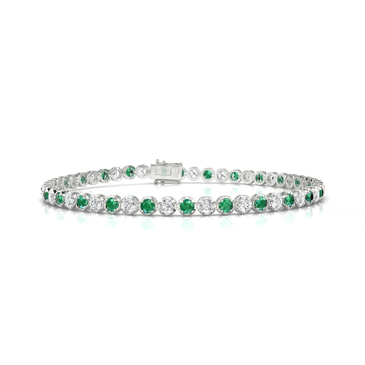 Tiger 1-1 | 18k White Gold 2.5 mm Round Natural Emerald Tennis Bracelet