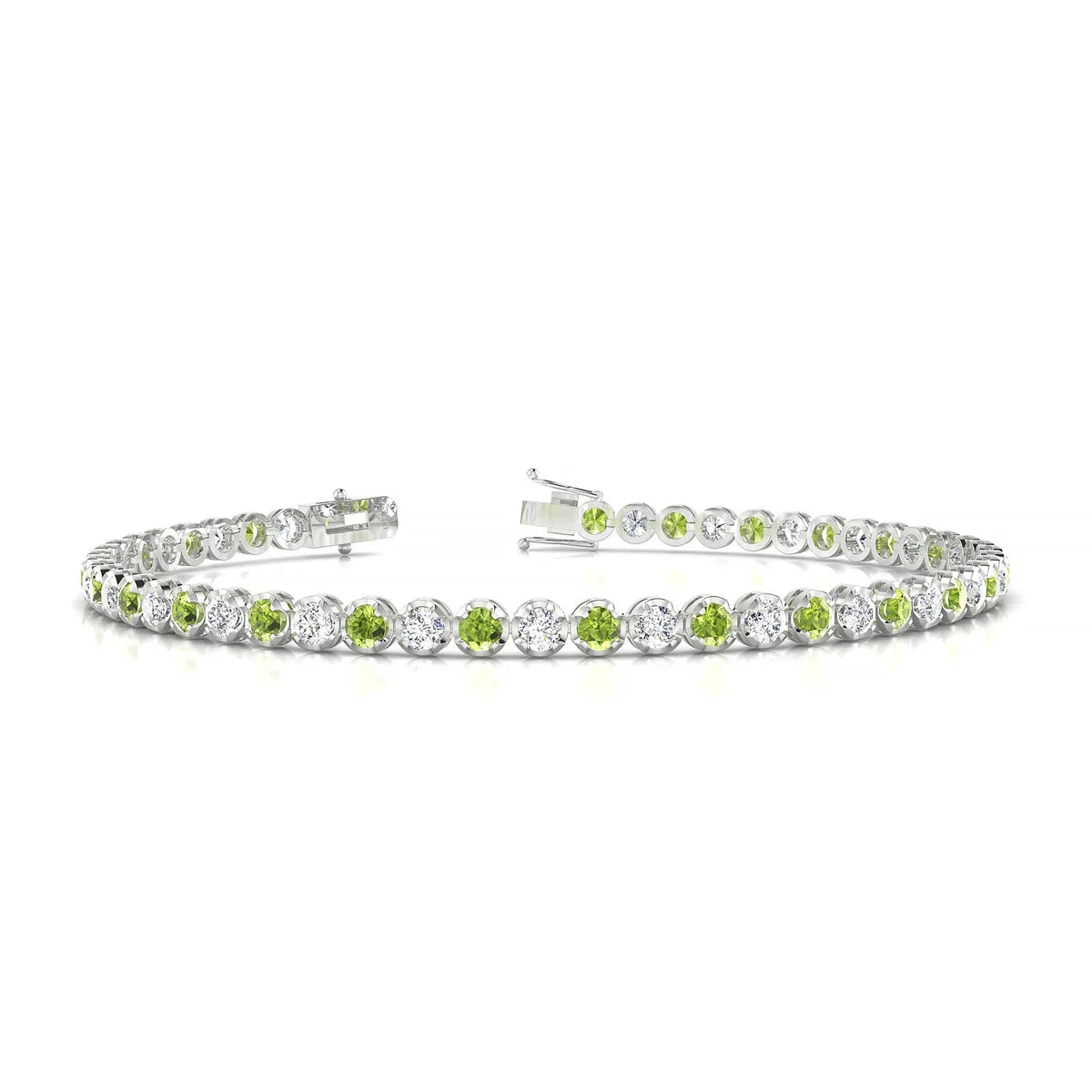 Tiger 1-1 | 18k White Gold 2.5 mm Round Natural Peridot Tennis Bracelet