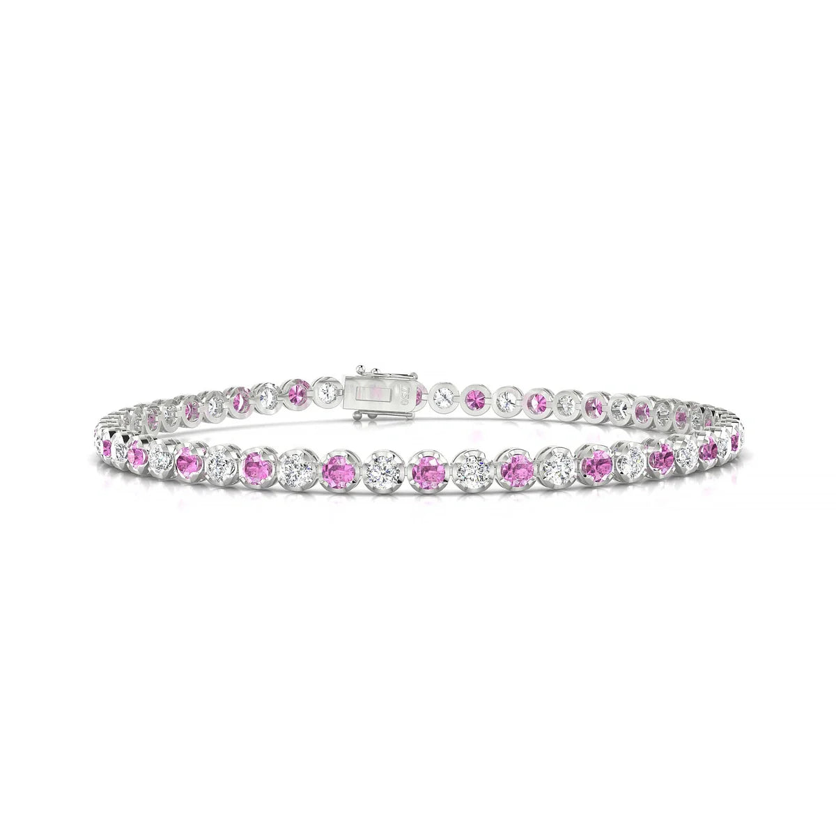Tiger 1-1 | 18k White Gold 2.5 mm Round Natural Pink Sapphire Tennis Bracelet