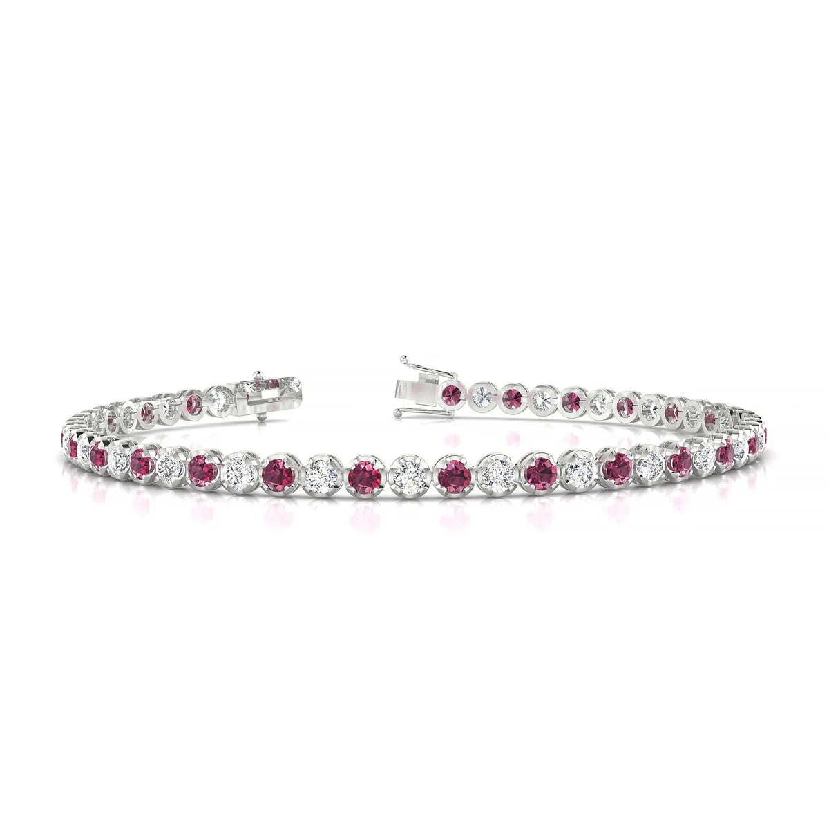 Tiger 1-1 | 18k White Gold 2.5 mm Round Natural Rhodolite Tennis Bracelet