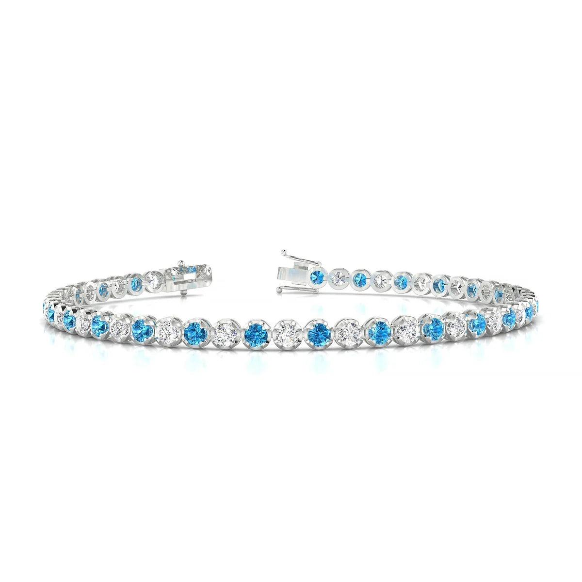 Tiger 1-1 | 18k White Gold 2.5 mm Round Natural Topaz Tennis Bracelet