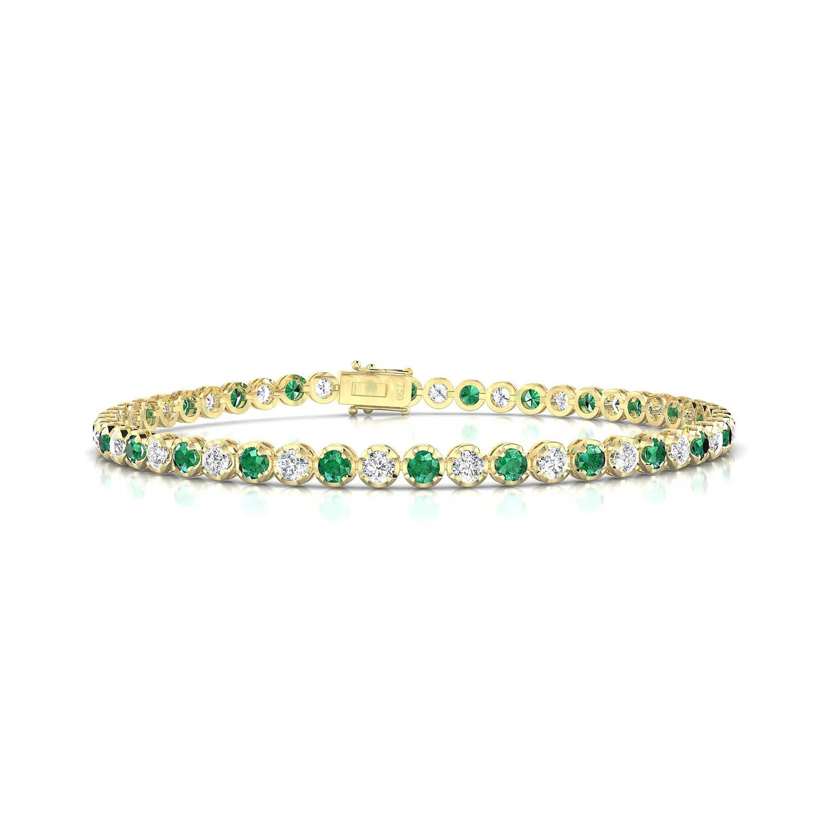 Tiger 1-1 | 18k Yellow Gold 2.5 mm Round Natural Emerald Tennis Bracelet