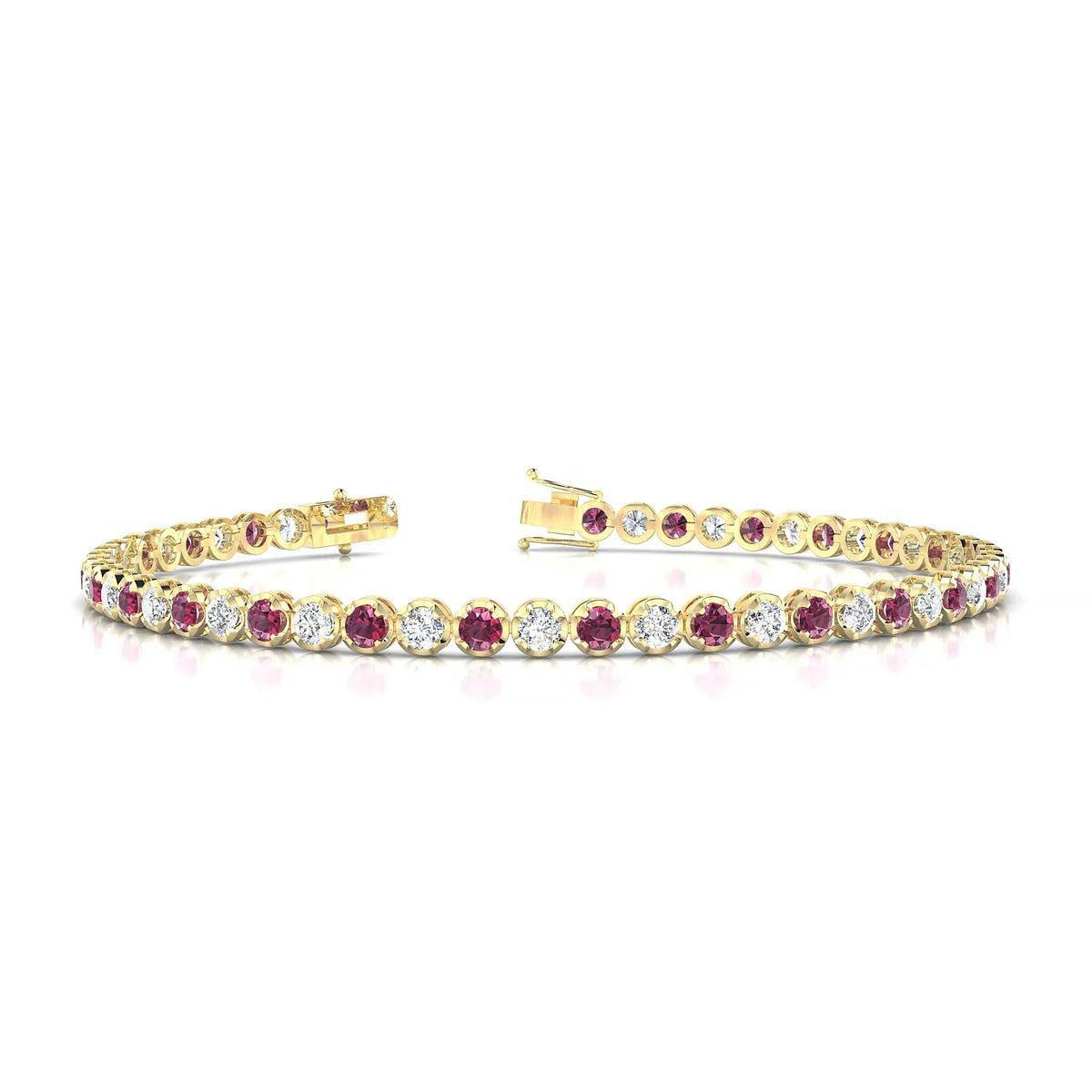 Tiger 1-1 | 18k Yellow Gold 2.5 mm Round Natural Rhodolite Tennis Bracelet