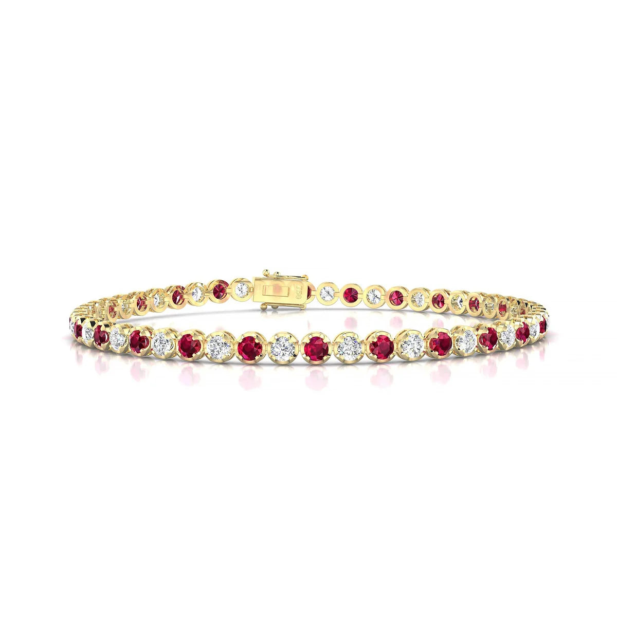 Tiger 1-1 | 18k Yellow Gold 2.5 mm Round Natural Ruby Tennis Bracelet