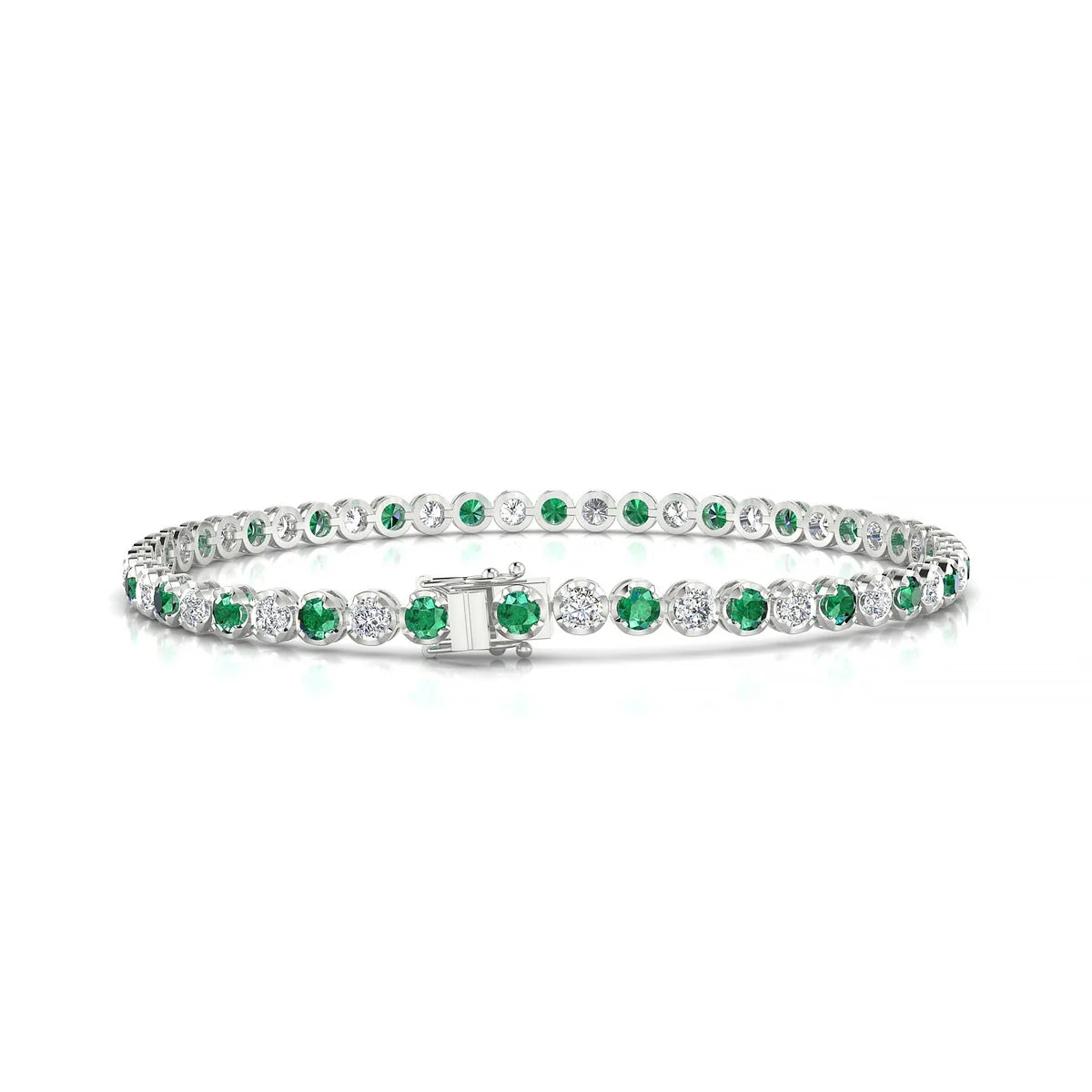 Tiger 1-1 | 18k White Gold 2.5 mm Round Natural Emerald Tennis Bracelet