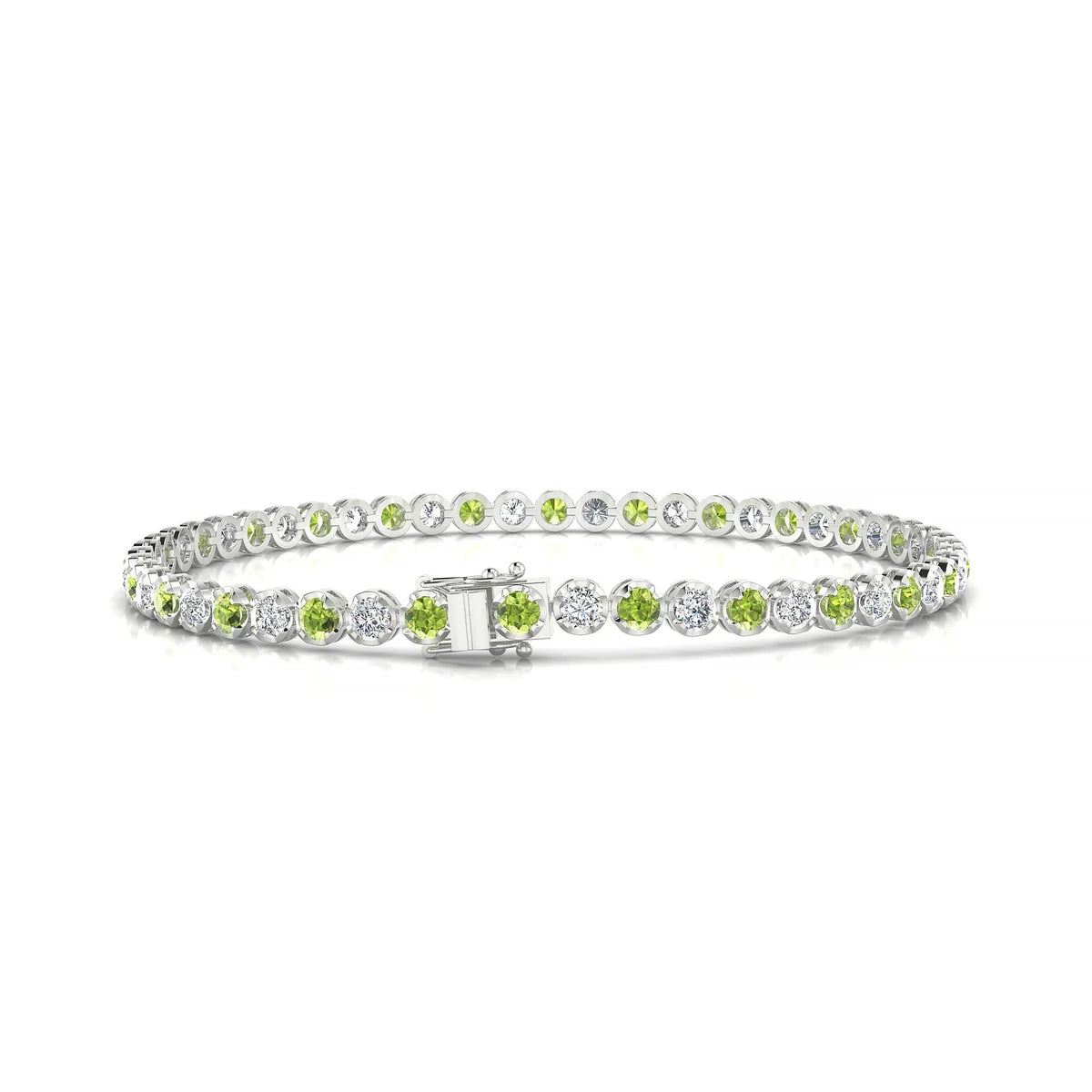 Tiger 1-1 | 18k White Gold 2.5 mm Round Natural Peridot Tennis Bracelet