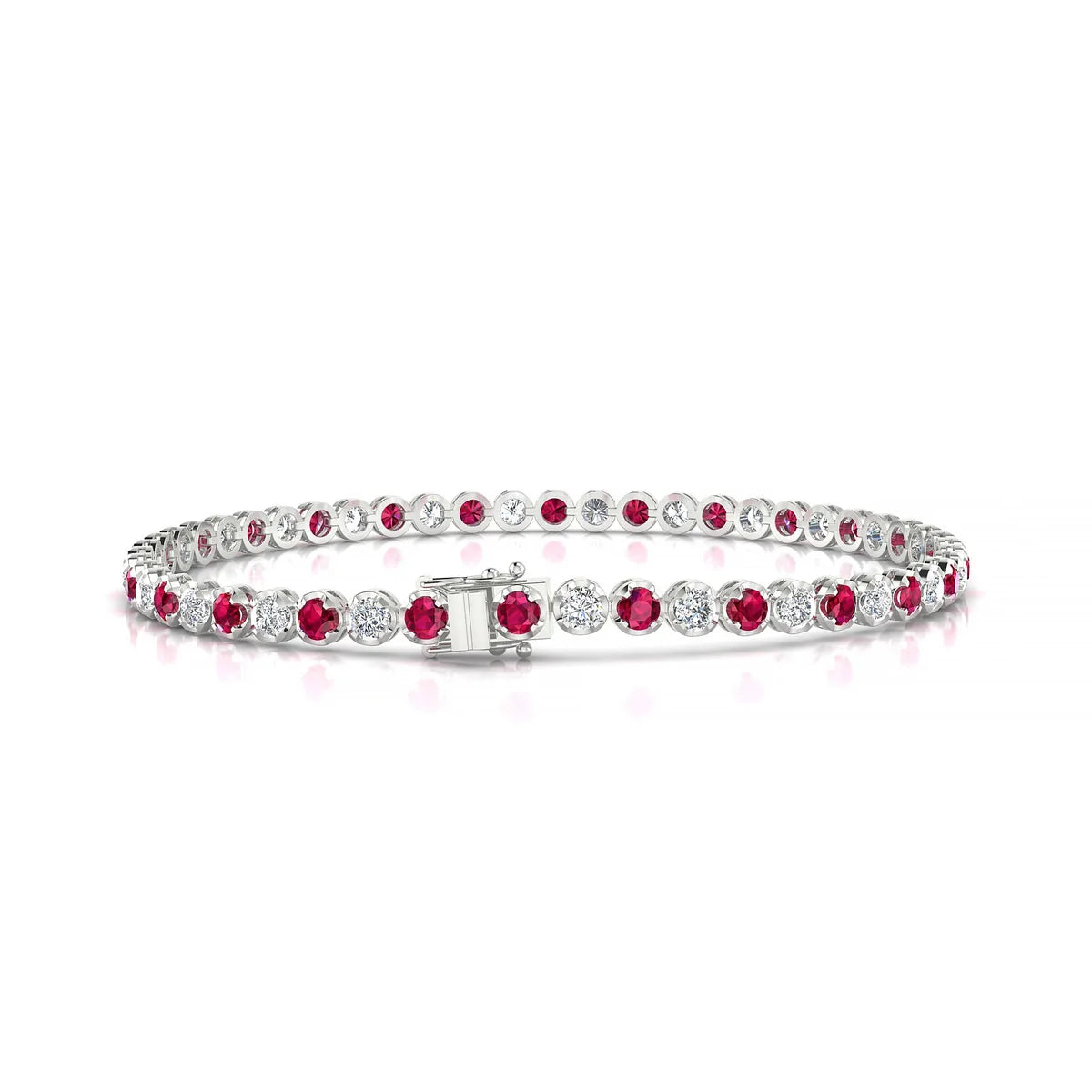 Tiger 1-1 | 18k White Gold 2.5 mm Round Natural Ruby Tennis Bracelet
