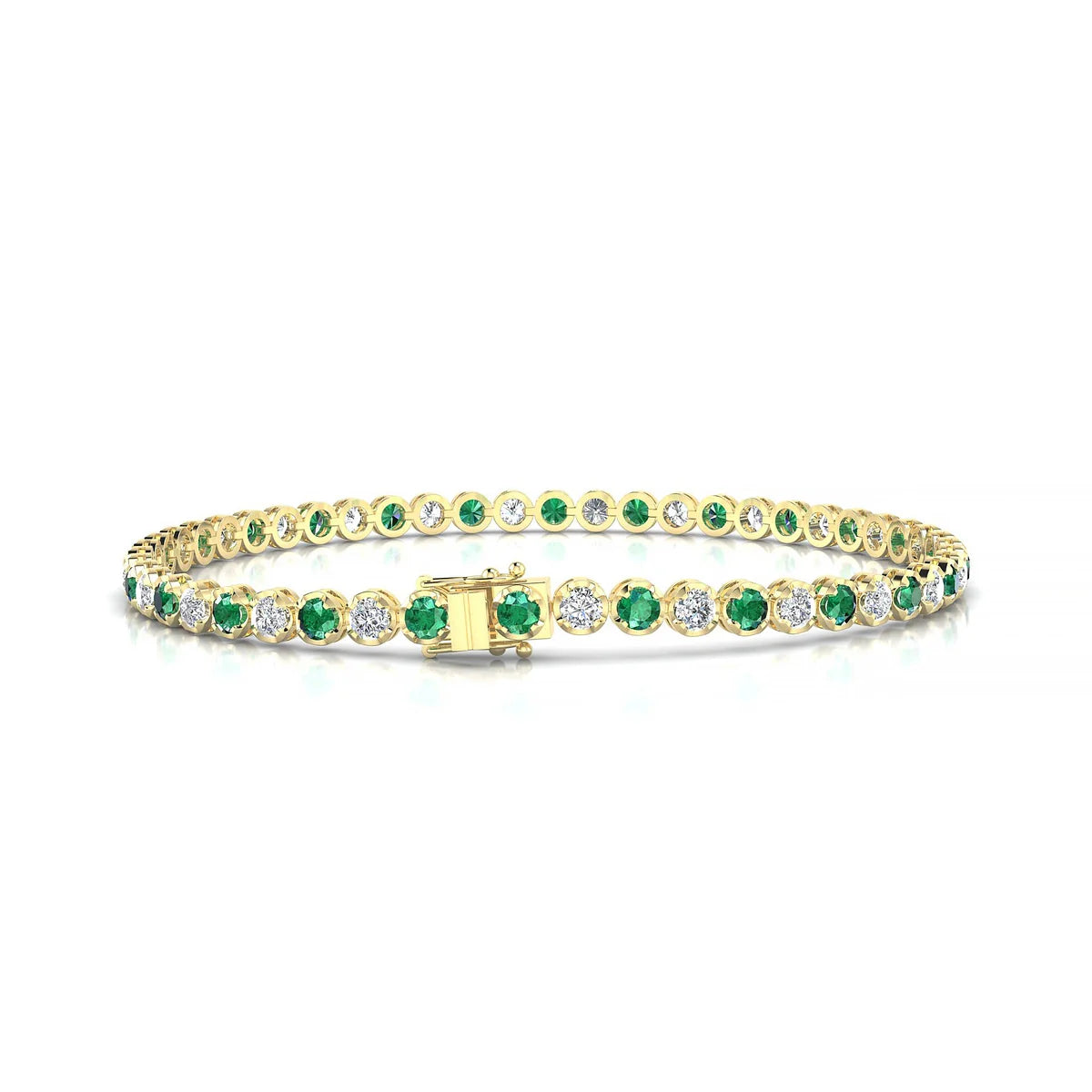 Tiger 1-1 | 18k Yellow Gold 2.5 mm Round Natural Emerald Tennis Bracelet