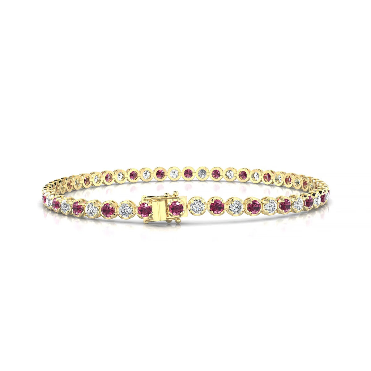 Tiger 1-1 | 18k Yellow Gold 2.5 mm Round Natural Rhodolite Tennis Bracelet
