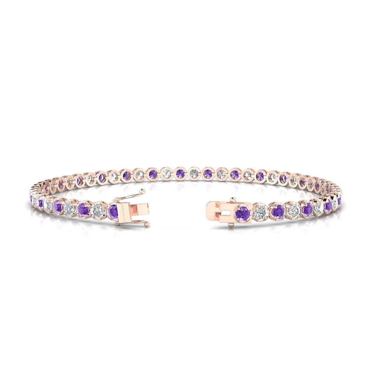 Tiger 1-1 | 18k Rose Gold 2.5 mm Round Natural Amethyst Tennis Bracelet