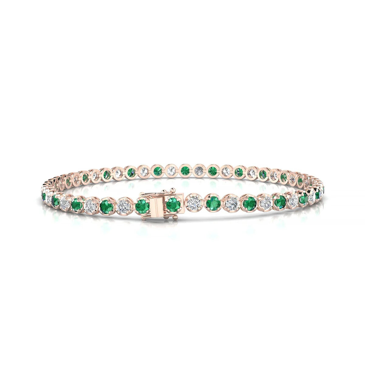 Tiger 1-1 | 18k Rose Gold 2.5 mm Round Natural Emerald Tennis Bracelet