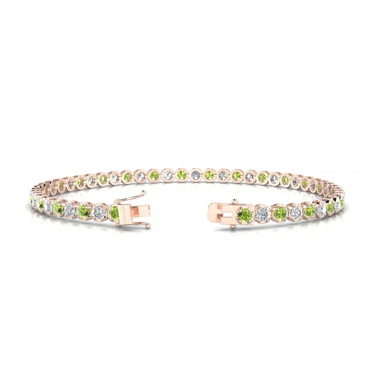 Tiger 1-1 | 18k Rose Gold 2.5 mm Round Natural Peridot Tennis Bracelet