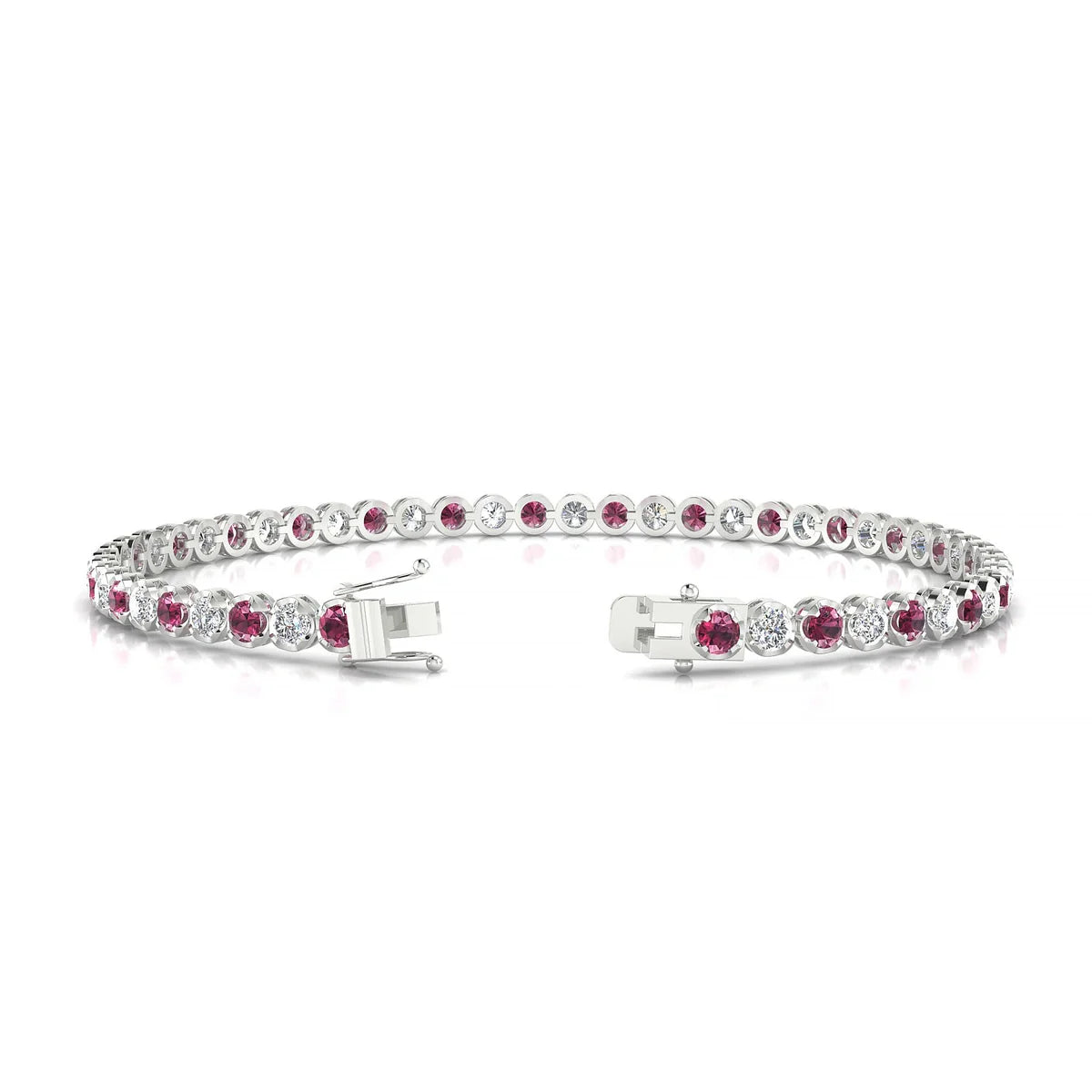 Tiger 1-1 | 18k White Gold 2.5 mm Round Natural Rhodolite Tennis Bracelet
