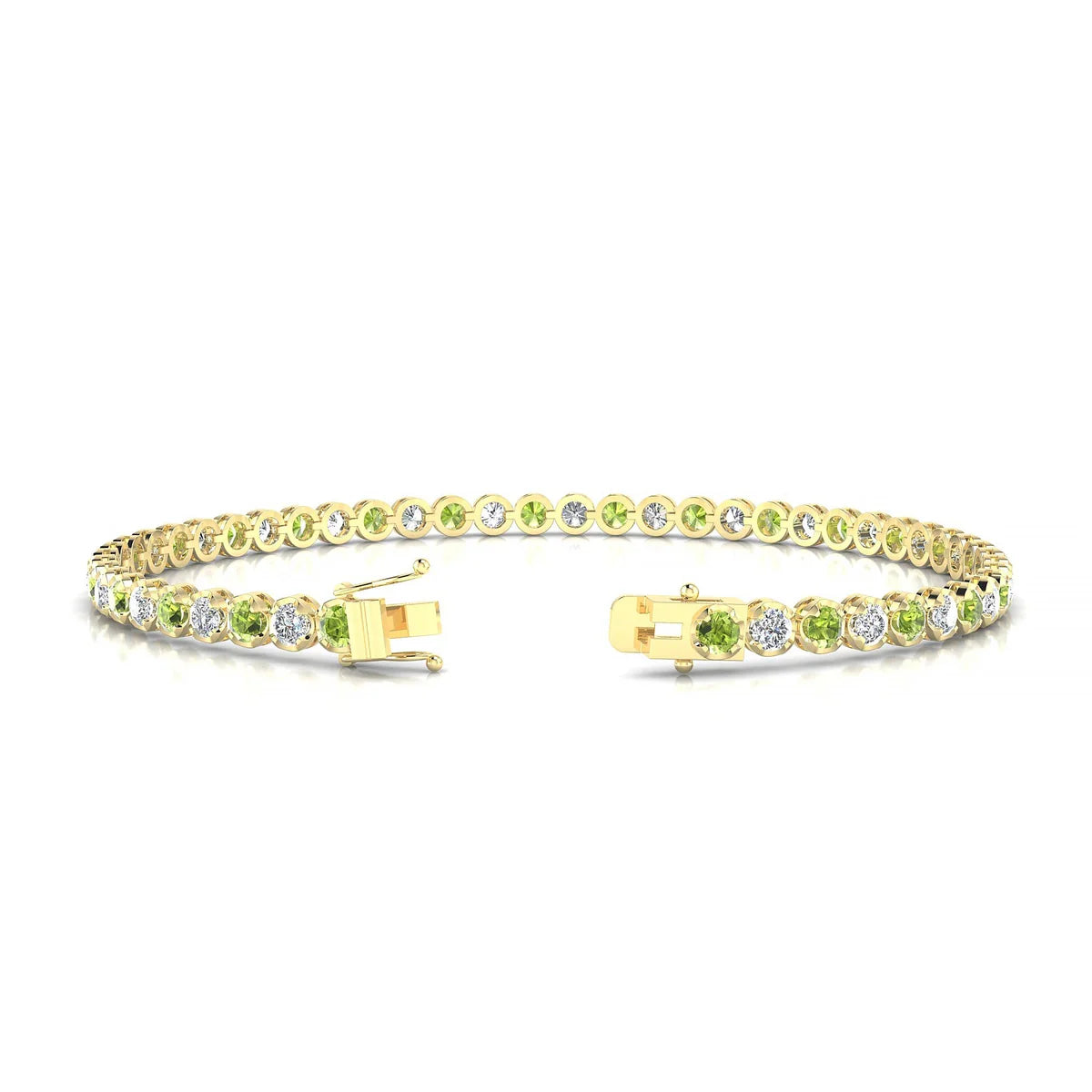 Tiger 1-1 | 18k Yellow Gold 2.5 mm Round Natural Peridot Tennis Bracelet