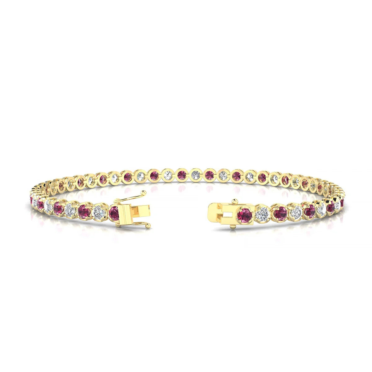 Tiger 1-1 | 18k Yellow Gold 2.5 mm Round Natural Rhodolite Tennis Bracelet
