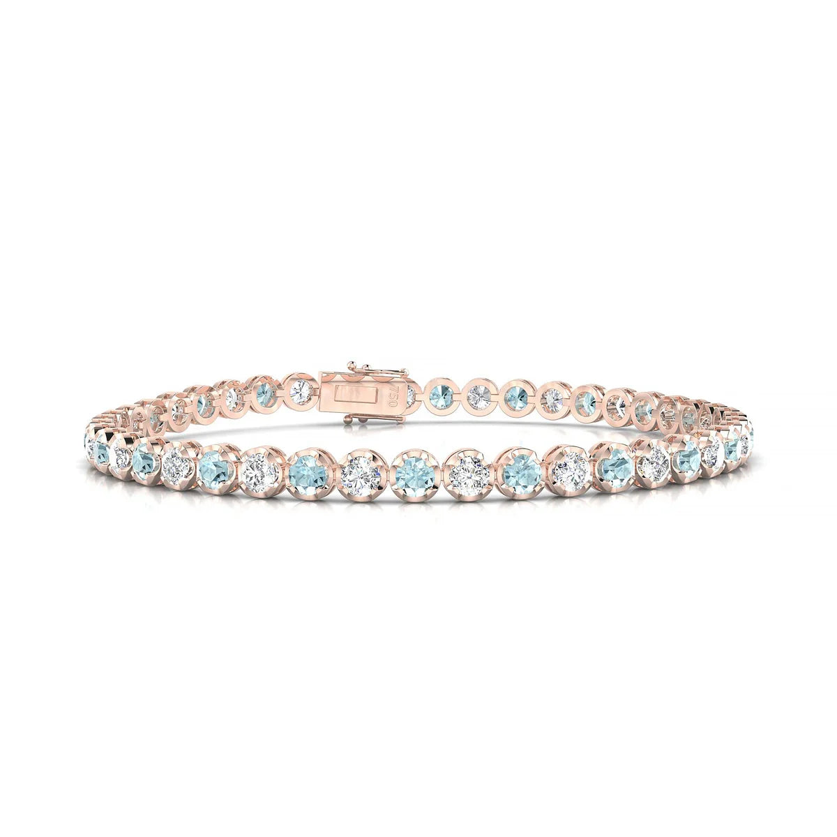 Tiger 1-1 | 18k Rose Gold 3 mm Round Natural Aquamarine Tennis Bracelet