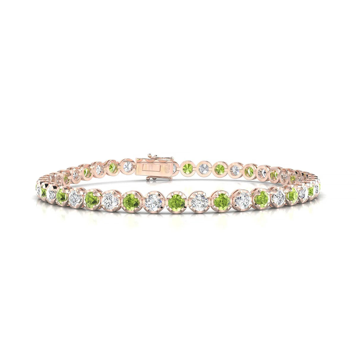Tiger 1-1 | 18k Rose Gold 3 mm Round Natural Peridot Tennis Bracelet