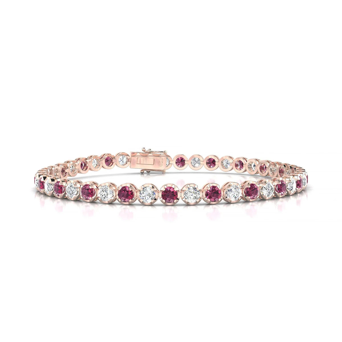 Tiger 1-1 | 18k Rose Gold 3 mm Round Natural Rhodolite Tennis Bracelet