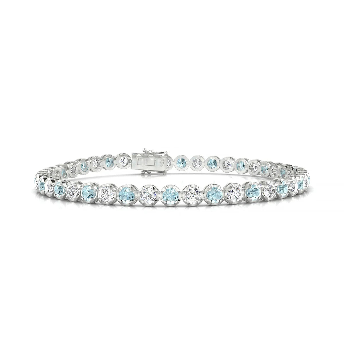 Tiger 1-1 | 18k White Gold 3 mm Round Natural Aquamarine Tennis Bracelet