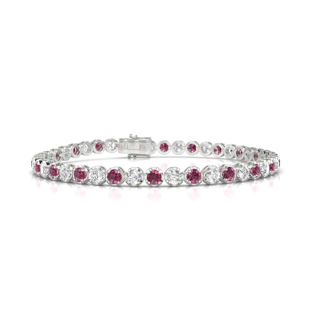 Tiger 1-1 | 18k White Gold 3 mm Round Natural Rhodolite Tennis Bracelet