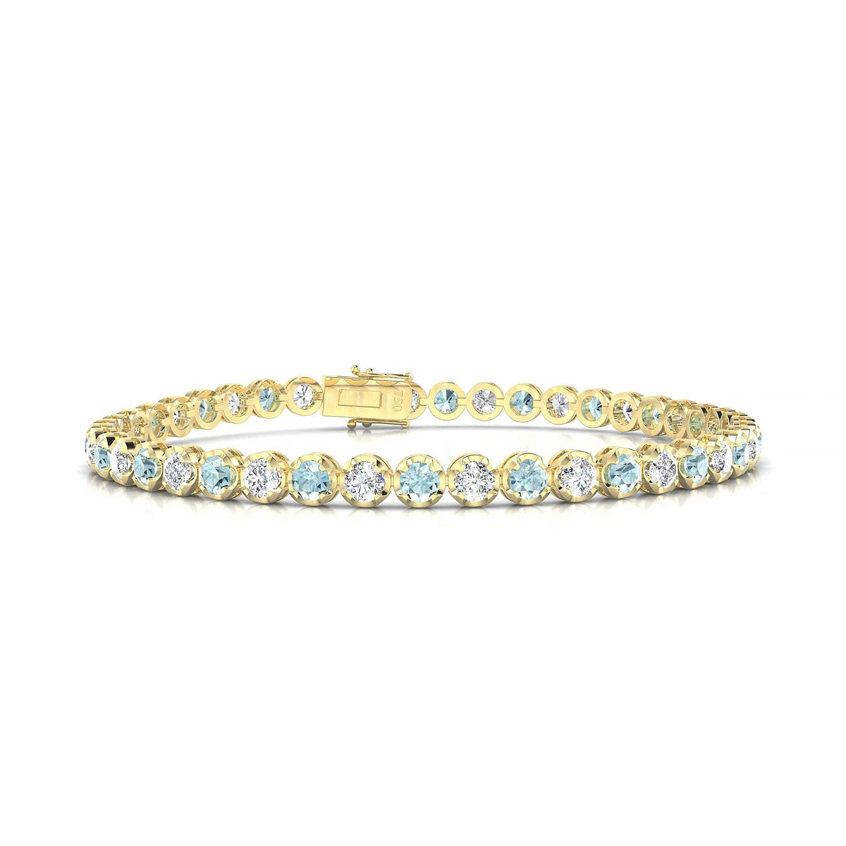 Tiger 1-1 | 18k Yellow Gold 3 mm Round Natural Aquamarine Tennis Bracelet