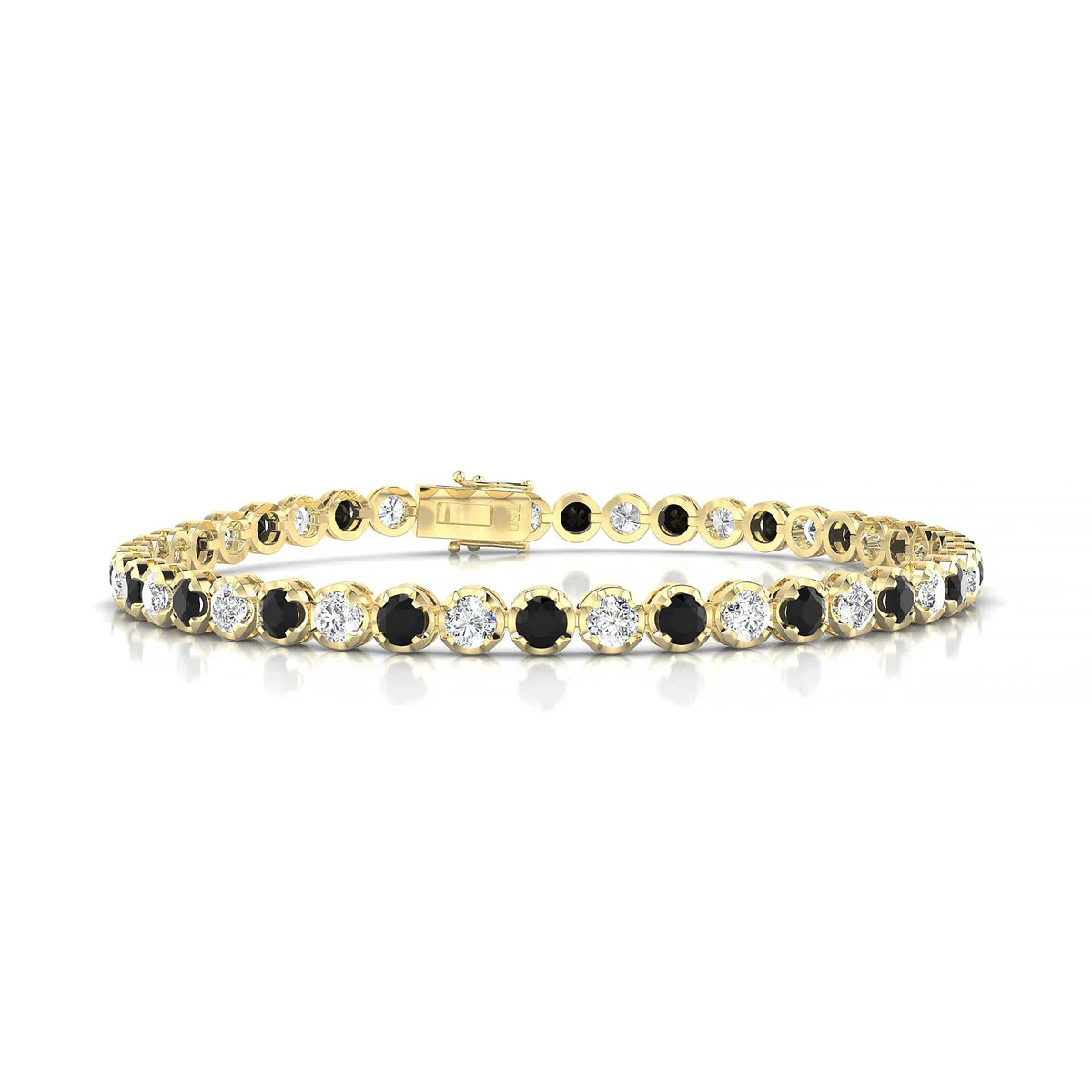 Tiger 1-1 | 18k Yellow Gold 3 mm Round Natural Black Diamond Tennis Bracelet