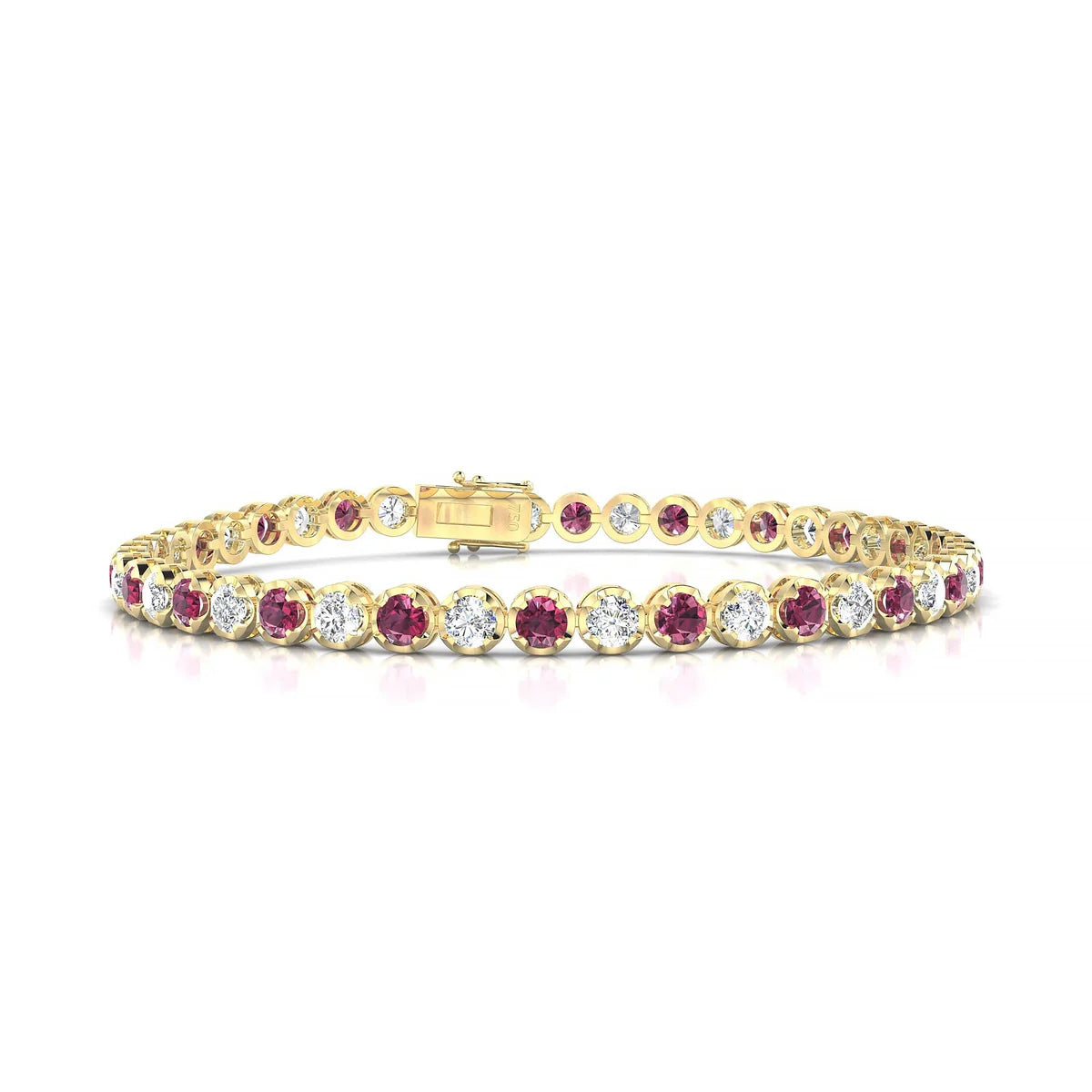 Tiger 1-1 | 18k Yellow Gold 3 mm Round Natural Rhodolite Tennis Bracelet