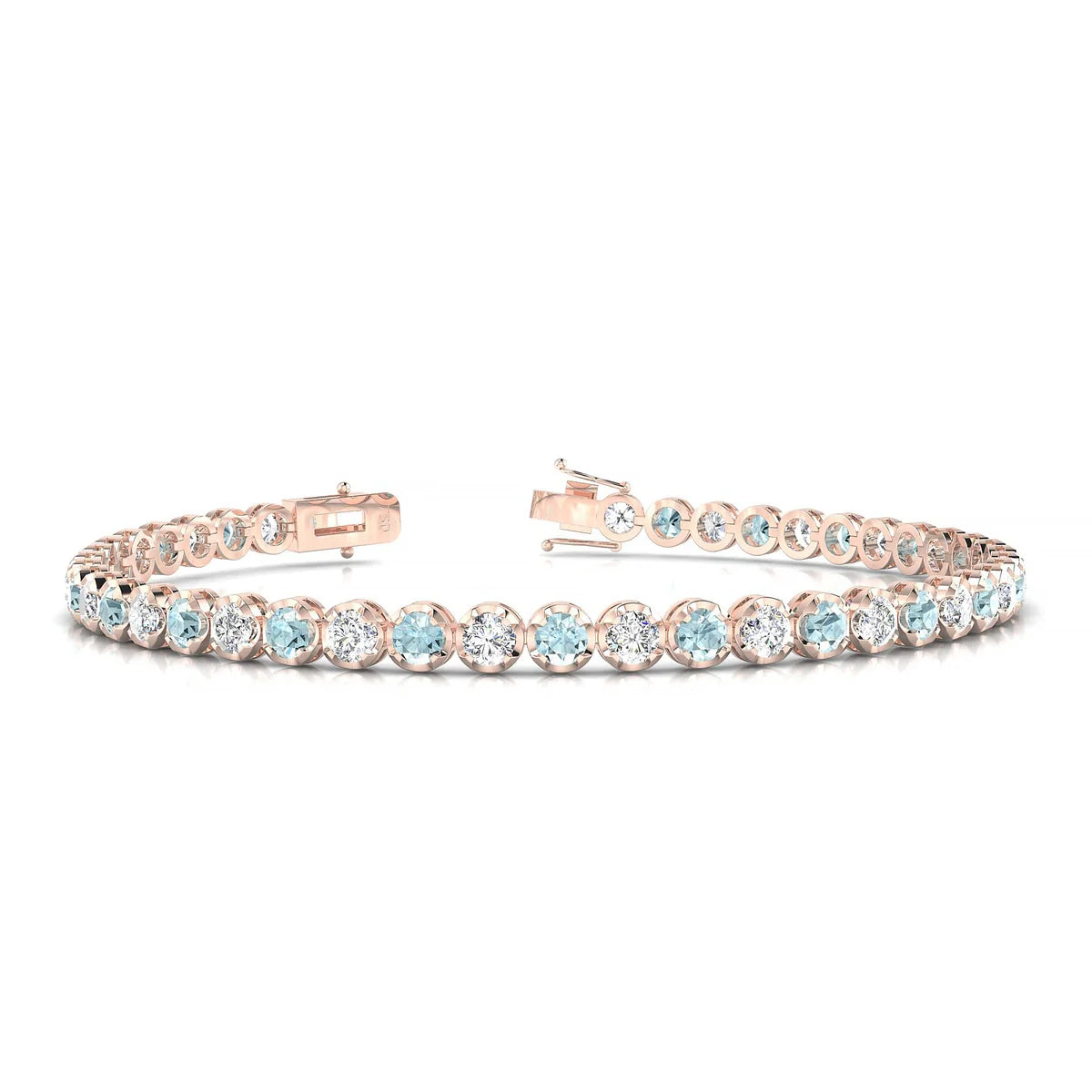 Tiger 1-1 | 18k Rose Gold 3 mm Round Natural Aquamarine Tennis Bracelet