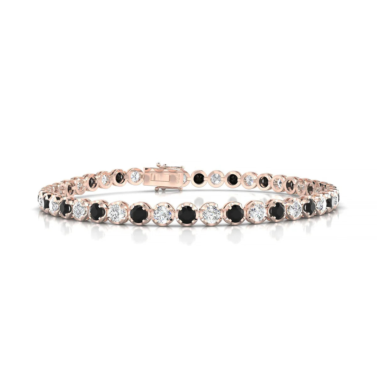 Tiger 1-1 | 18k Rose Gold 3 mm Round Natural Black Diamond Tennis Bracelet