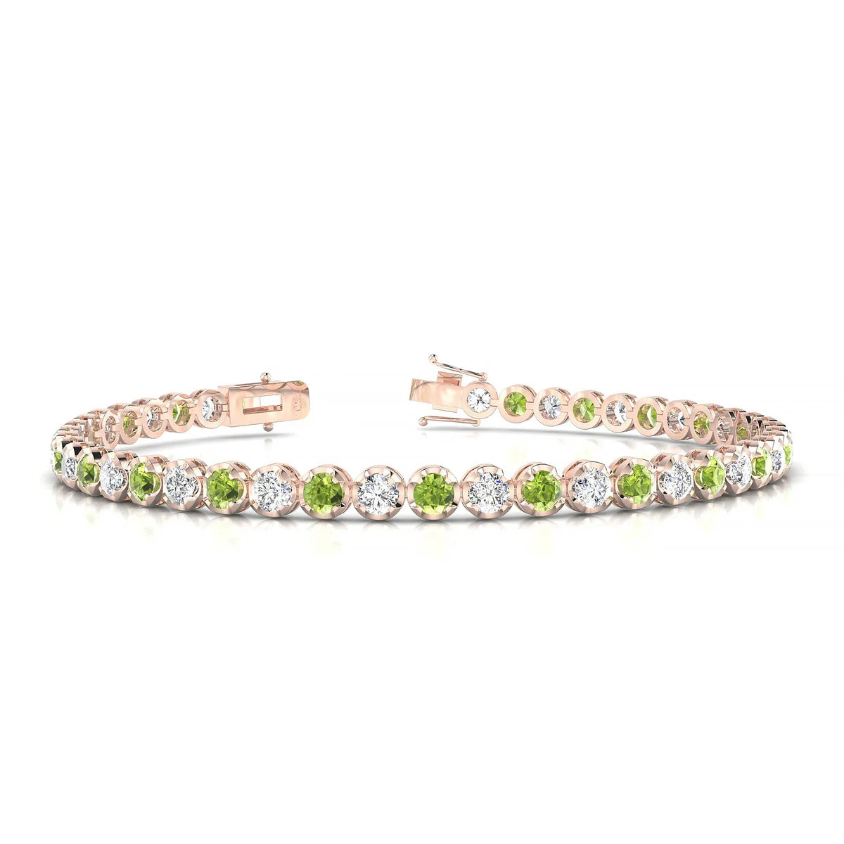 Tiger 1-1 | 18k Rose Gold 3 mm Round Natural Peridot Tennis Bracelet