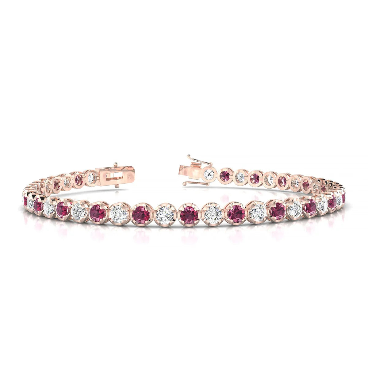 Tiger 1-1 | 18k Rose Gold 3 mm Round Natural Rhodolite Tennis Bracelet