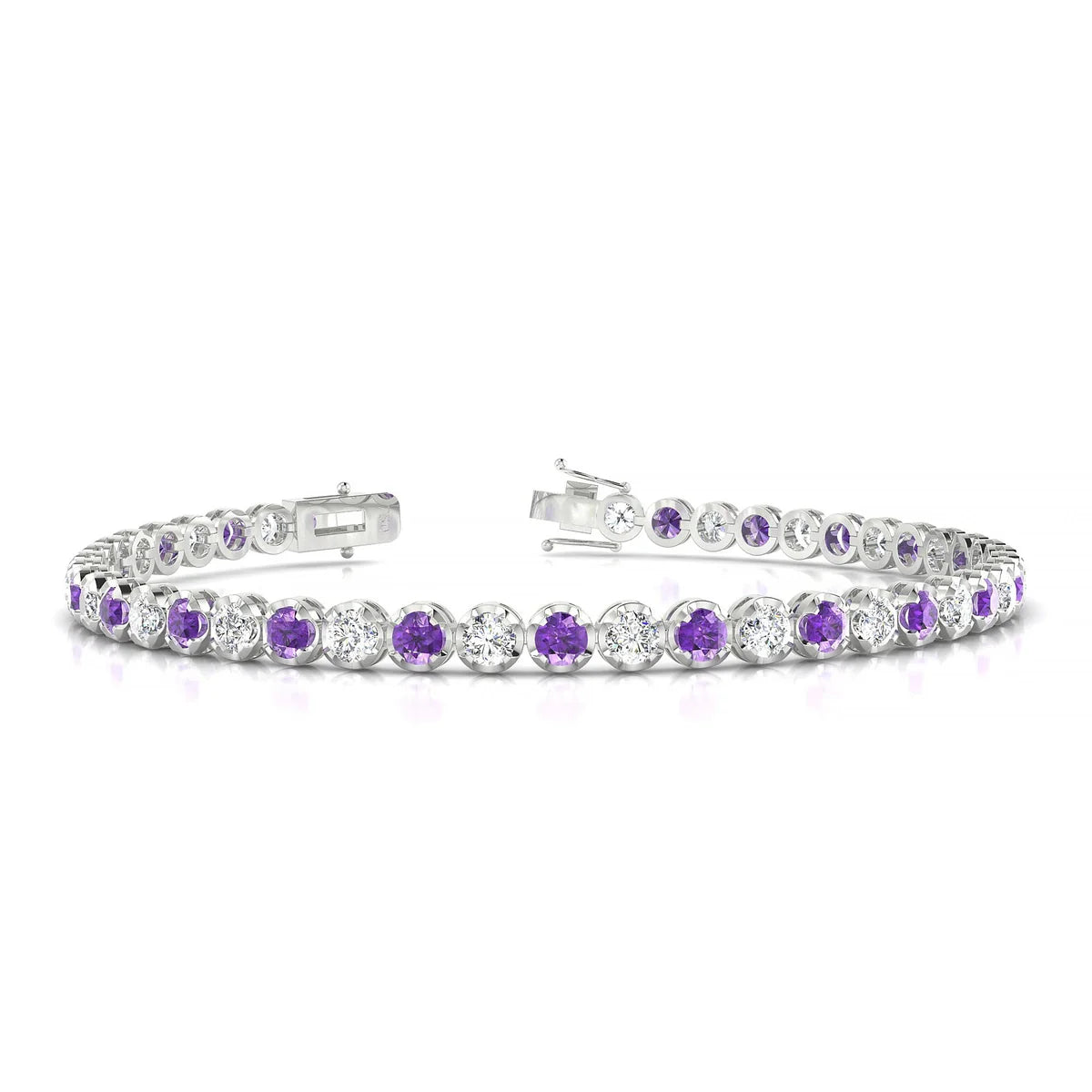 Tiger 1-1 | 18k White Gold 3 mm Round Natural Amethyst Tennis Bracelet