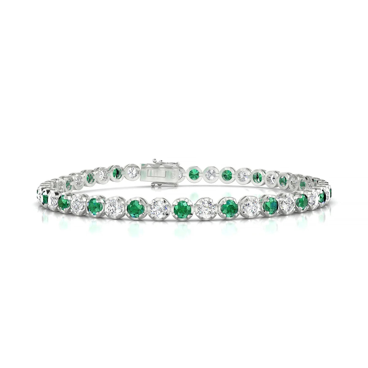 Tiger 1-1 | 18k White Gold 3 mm Round Natural Emerald Tennis Bracelet