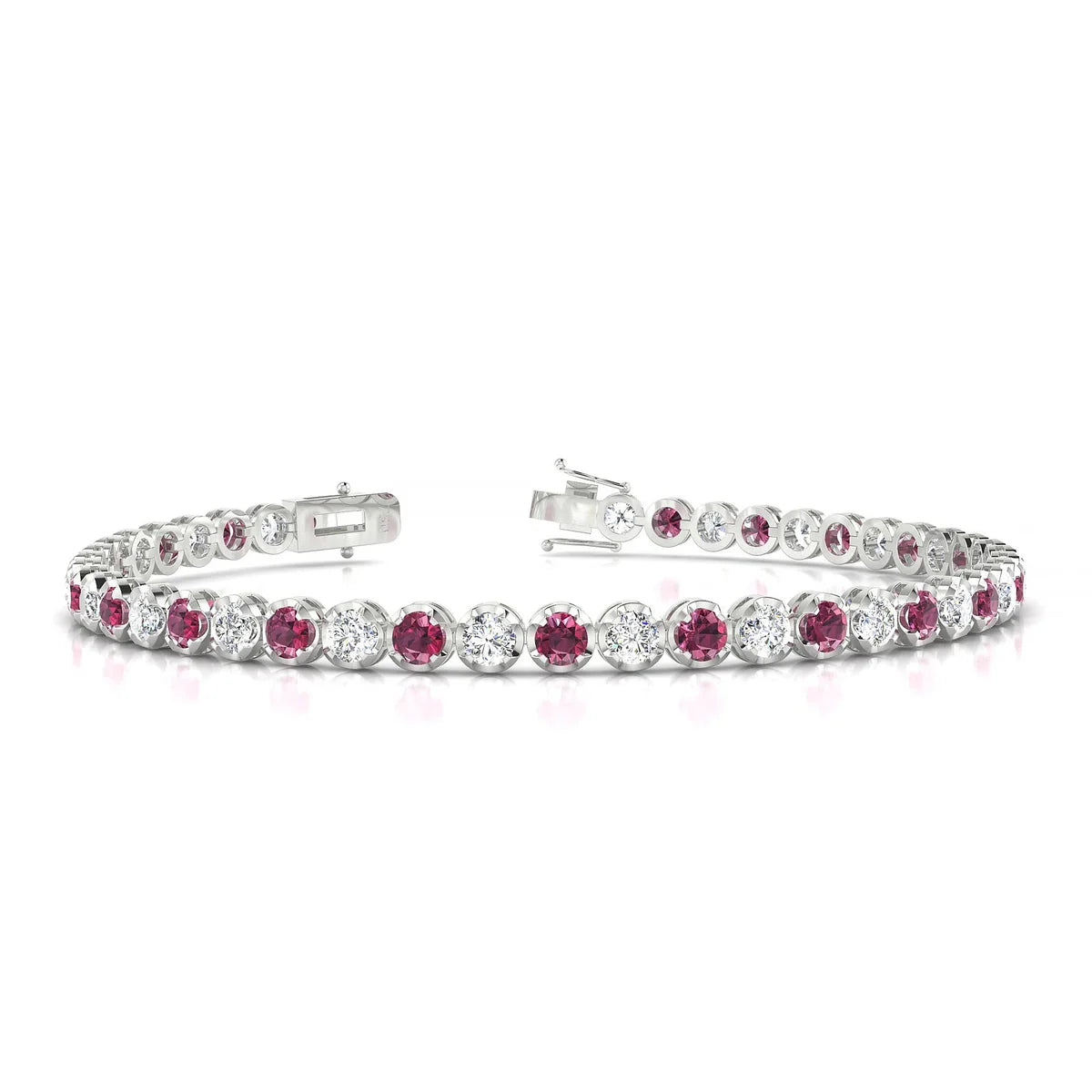 Tiger 1-1 | 18k White Gold 3 mm Round Natural Rhodolite Tennis Bracelet