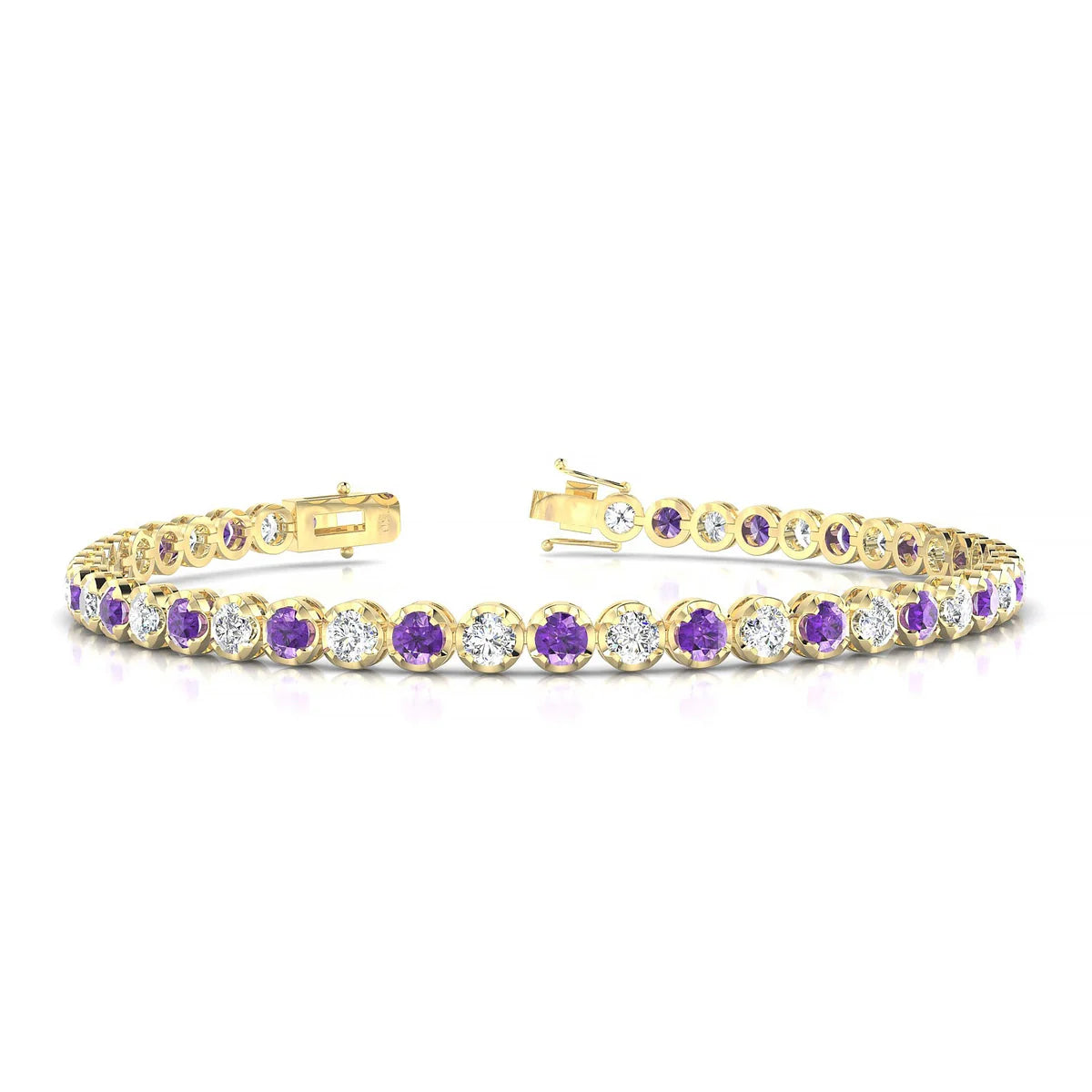 Tiger 1-1 | 18k Yellow Gold 3 mm Round Natural Amethyst Tennis Bracelet