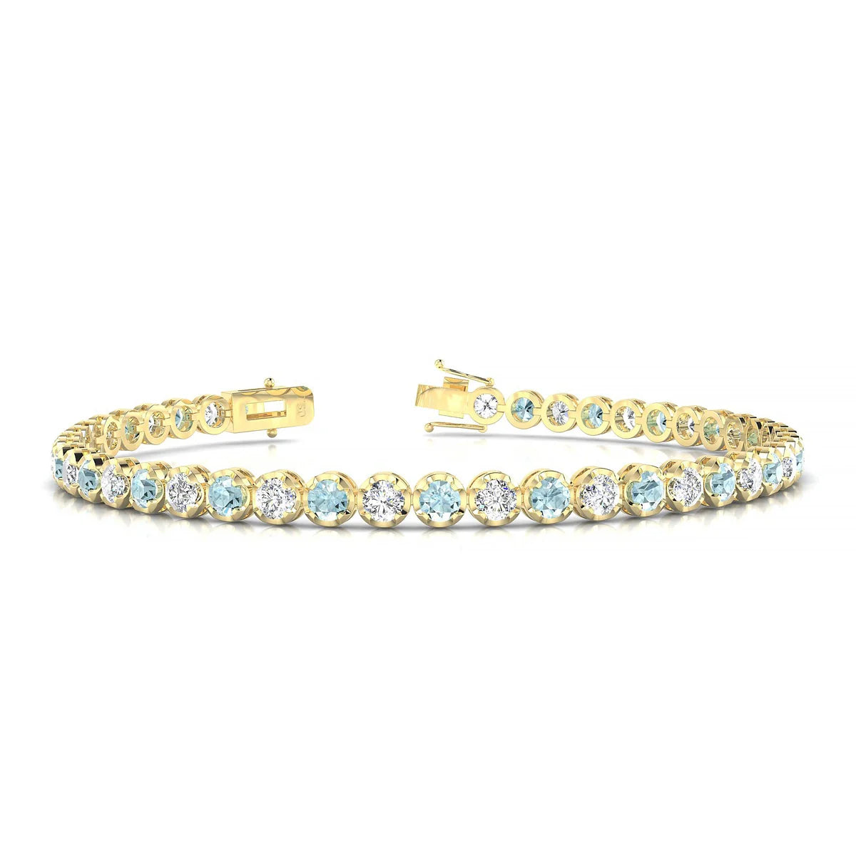 Tiger 1-1 | 18k Yellow Gold 3 mm Round Natural Aquamarine Tennis Bracelet