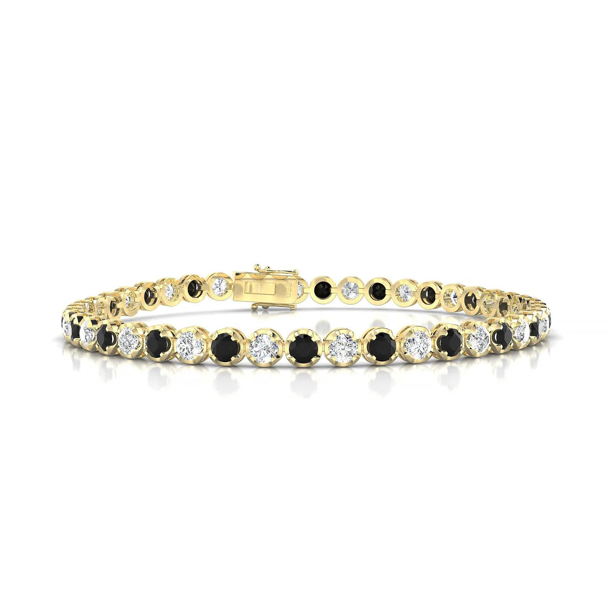Tiger 1-1 | 18k Yellow Gold 3 mm Round Natural Black Diamond Tennis Bracelet