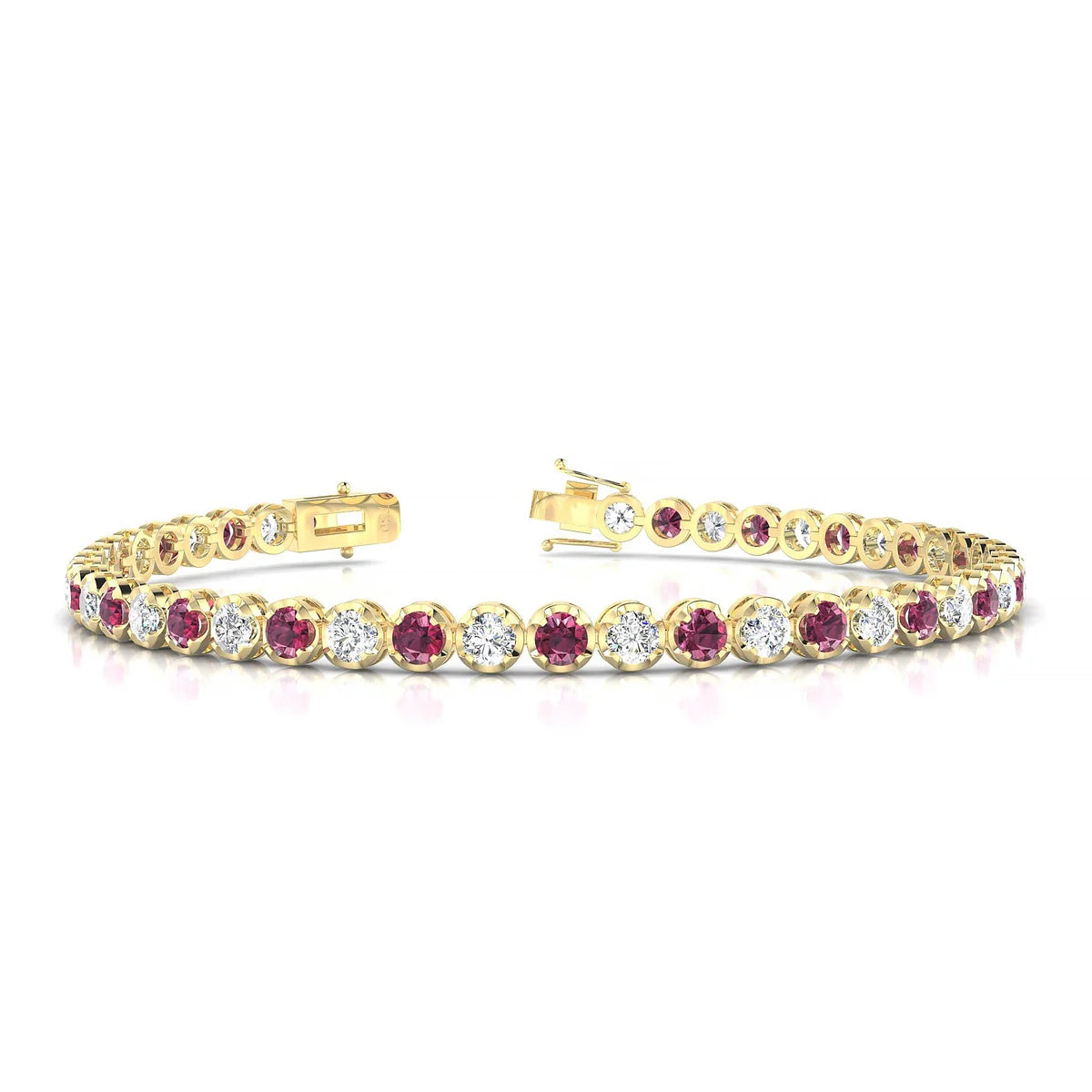 Tiger 1-1 | 18k Yellow Gold 3 mm Round Natural Rhodolite Tennis Bracelet