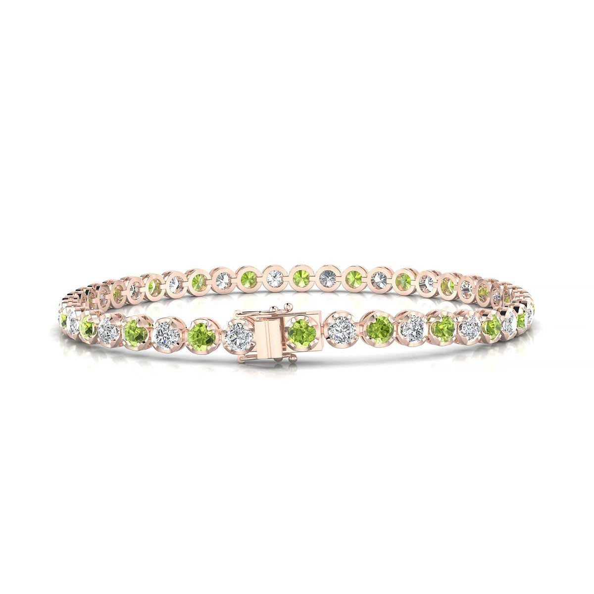 Tiger 1-1 | 18k Rose Gold 3 mm Round Natural Peridot Tennis Bracelet
