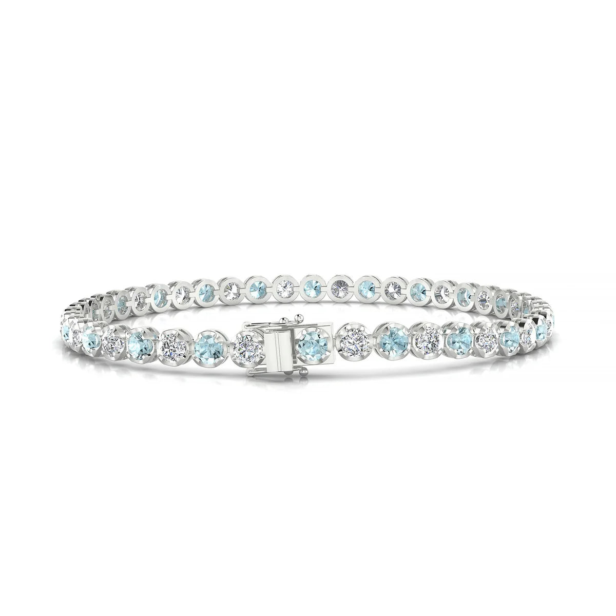 Tiger 1-1 | 18k White Gold 3 mm Round Natural Aquamarine Tennis Bracelet