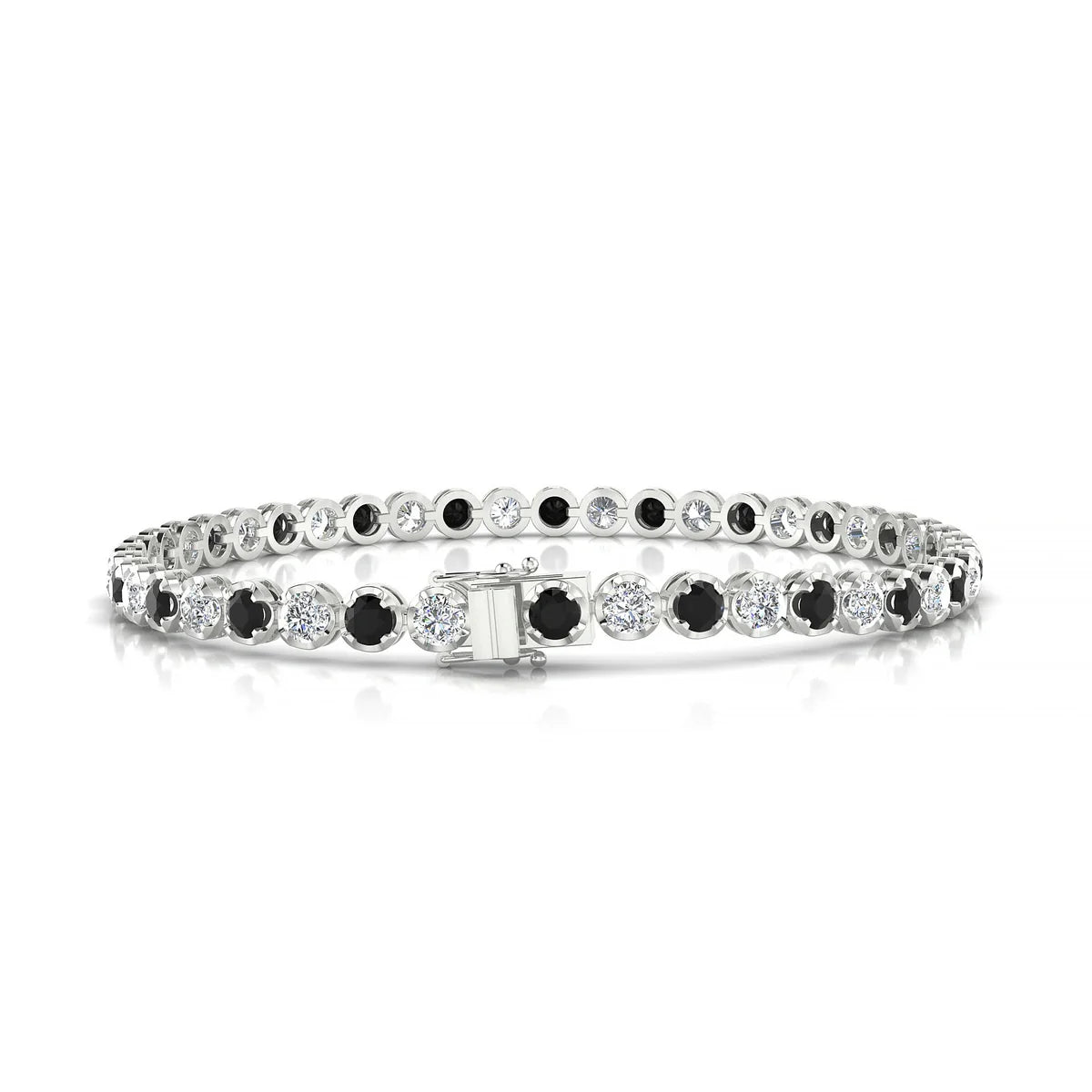 Tiger 1-1 | 18k White Gold 3 mm Round Natural Black Diamond Tennis Bracelet