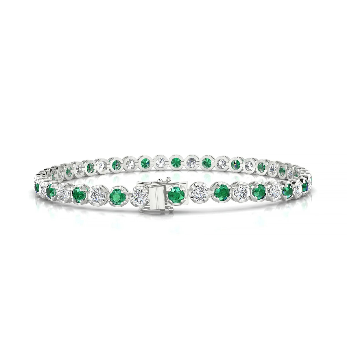 Tiger 1-1 | 18k White Gold 3 mm Round Natural Emerald Tennis Bracelet
