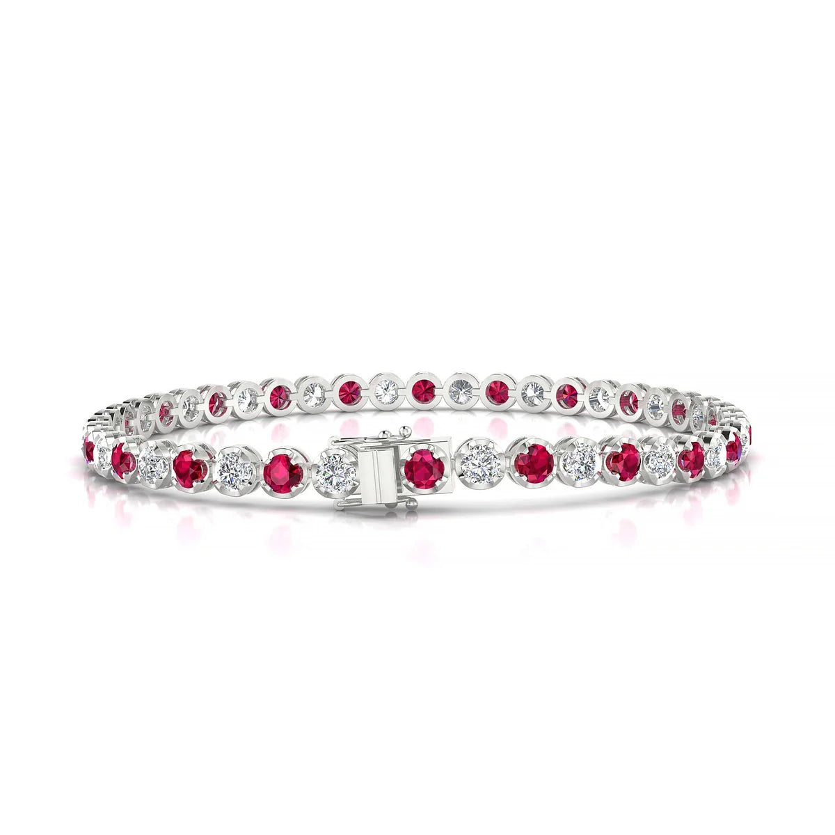 Tiger 1-1 | 18k White Gold 3 mm Round Natural Ruby Tennis Bracelet