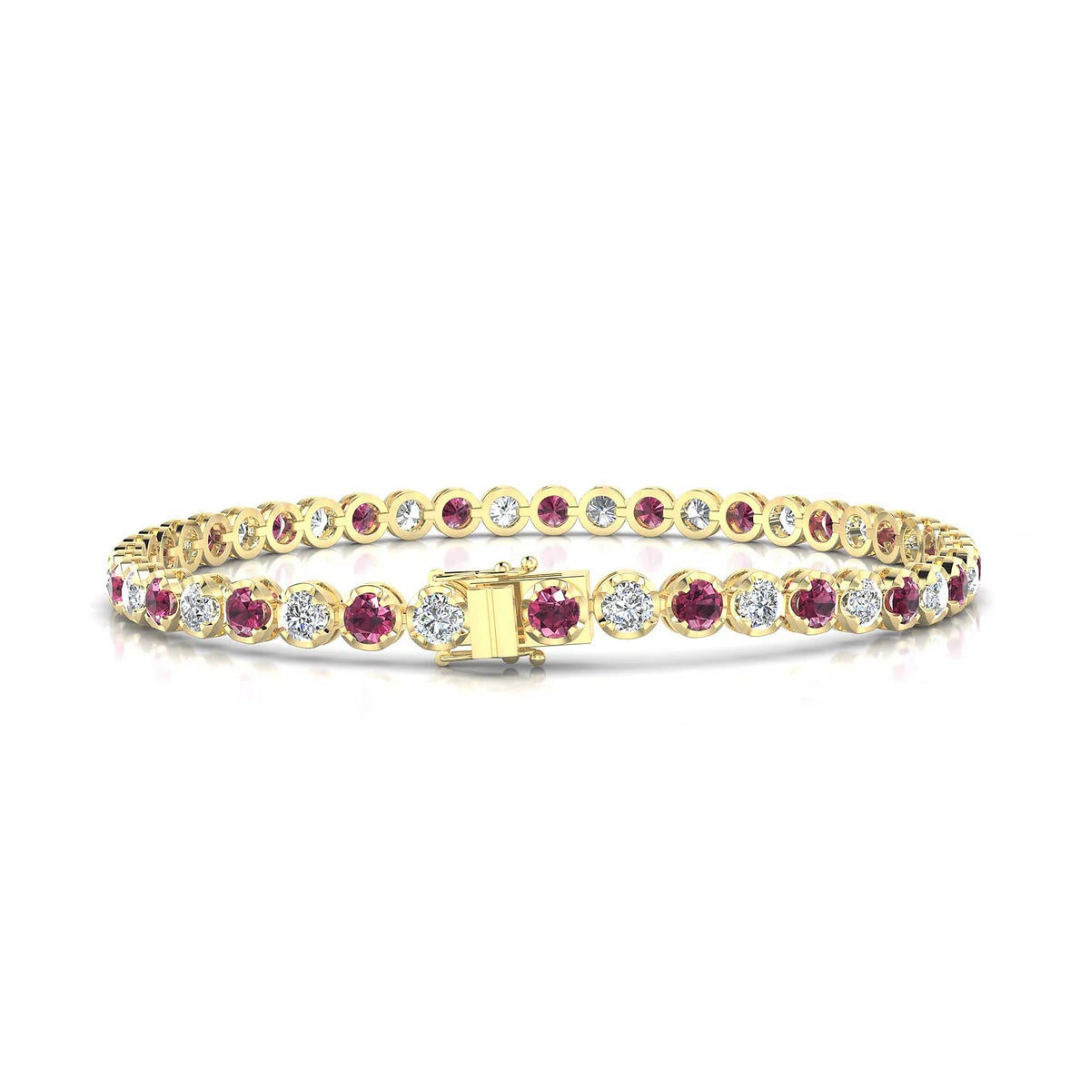 Tiger 1-1 | 18k Yellow Gold 3 mm Round Natural Rhodolite Tennis Bracelet