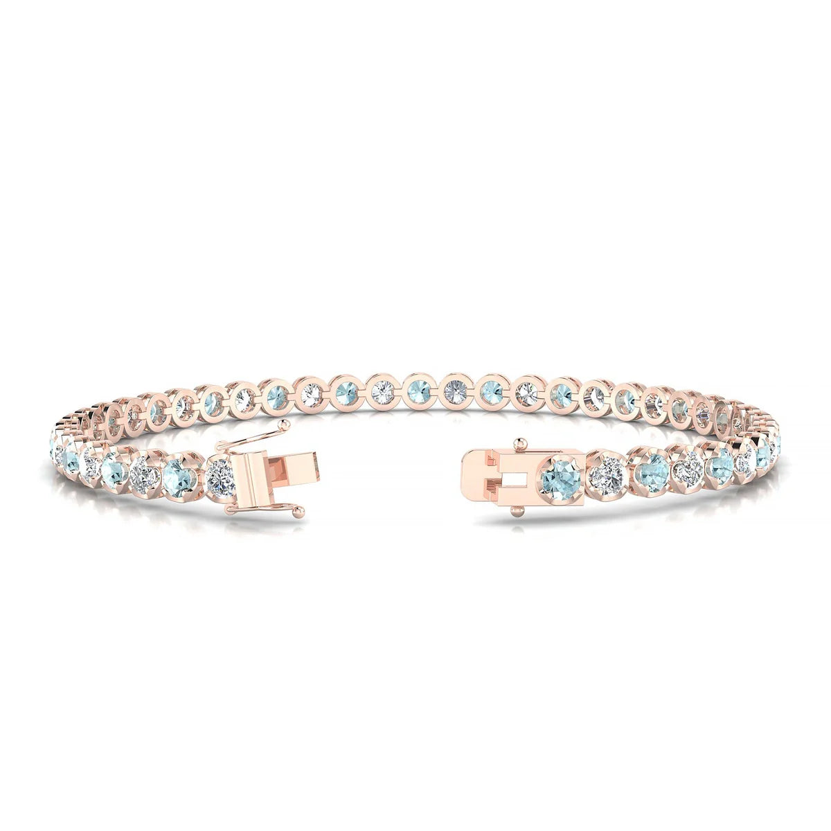 Tiger 1-1 | 18k Rose Gold 3 mm Round Natural Aquamarine Tennis Bracelet