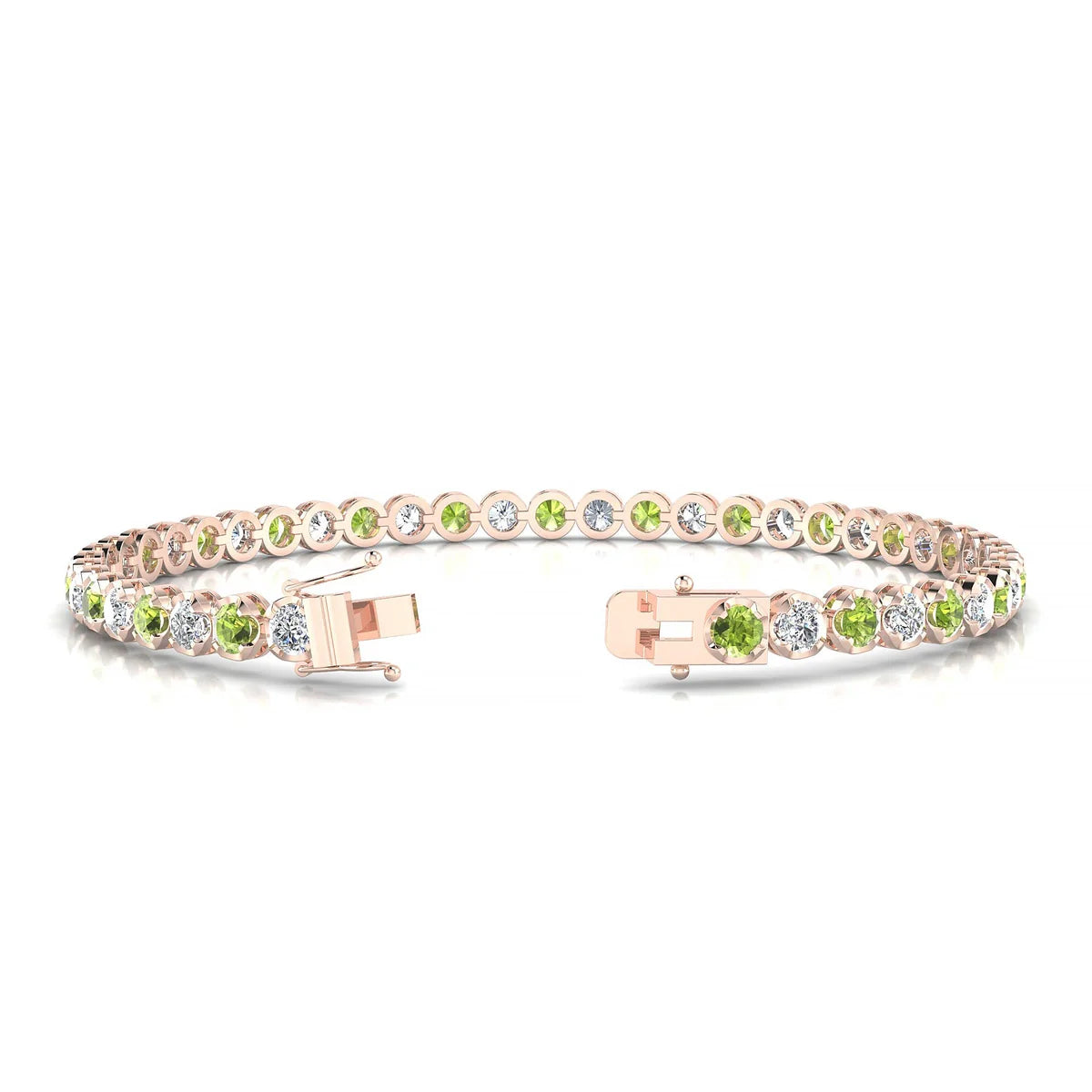 Tiger 1-1 | 18k Rose Gold 3 mm Round Natural Peridot Tennis Bracelet
