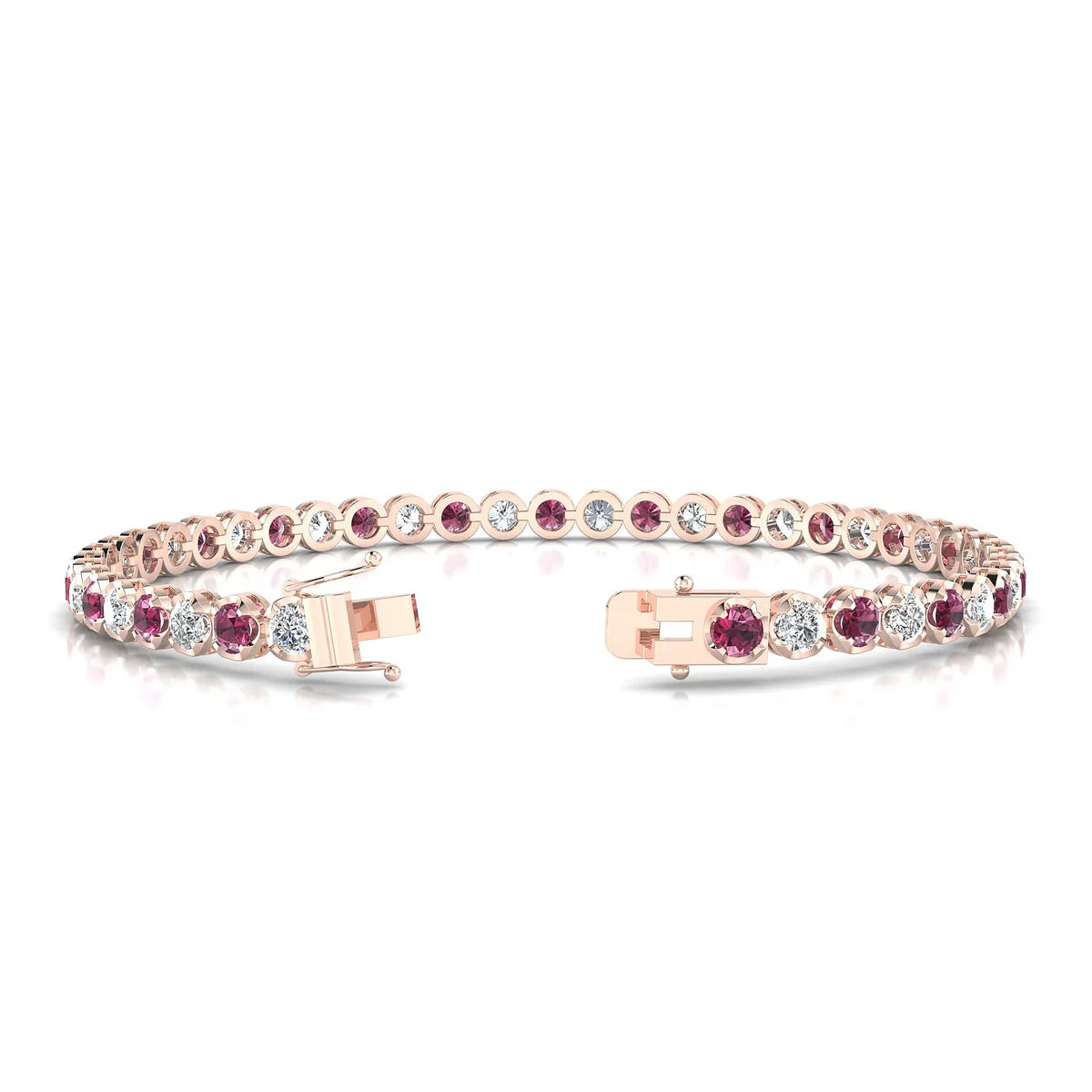 Tiger 1-1 | 18k Rose Gold 3 mm Round Natural Rhodolite Tennis Bracelet
