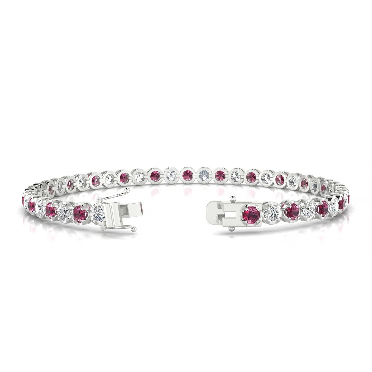 Tiger 1-1 | 18k White Gold 3 mm Round Natural Rhodolite Tennis Bracelet