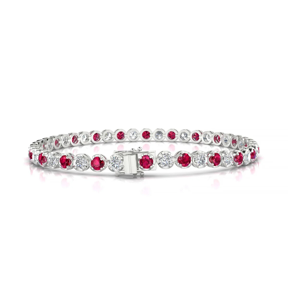 Tiger 1-1 | 18k White Gold 3 mm Round Natural Ruby Tennis Bracelet
