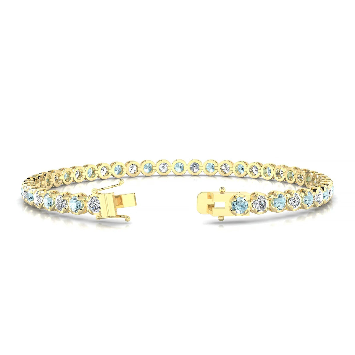 Tiger 1-1 | 18k Yellow Gold 3 mm Round Natural Aquamarine Tennis Bracelet